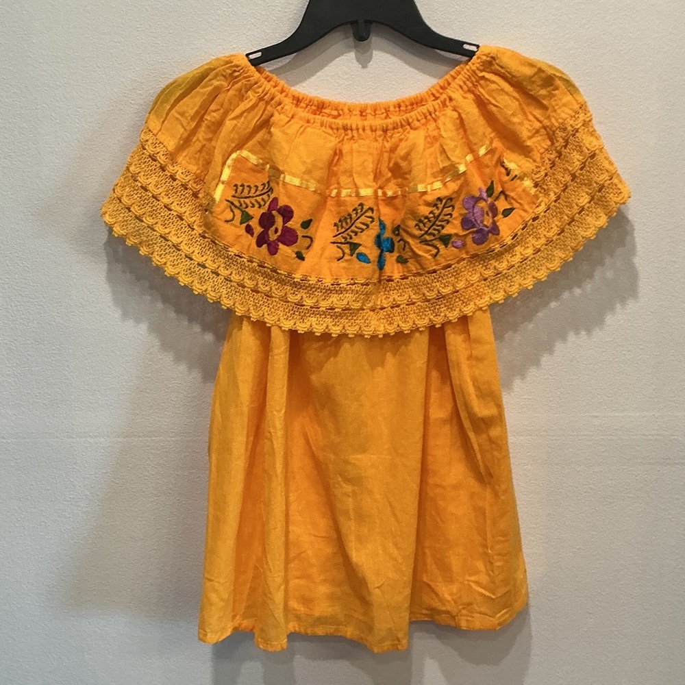 Yellow Off-Shoulder Embroidered Top